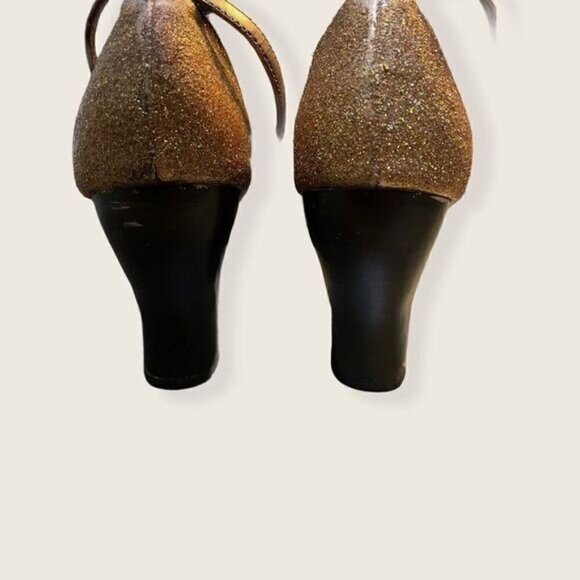 Sparkly Bronze Upcycled Custom Size 6 Joy & Peace Brown Wedges - Picture 6 of 8